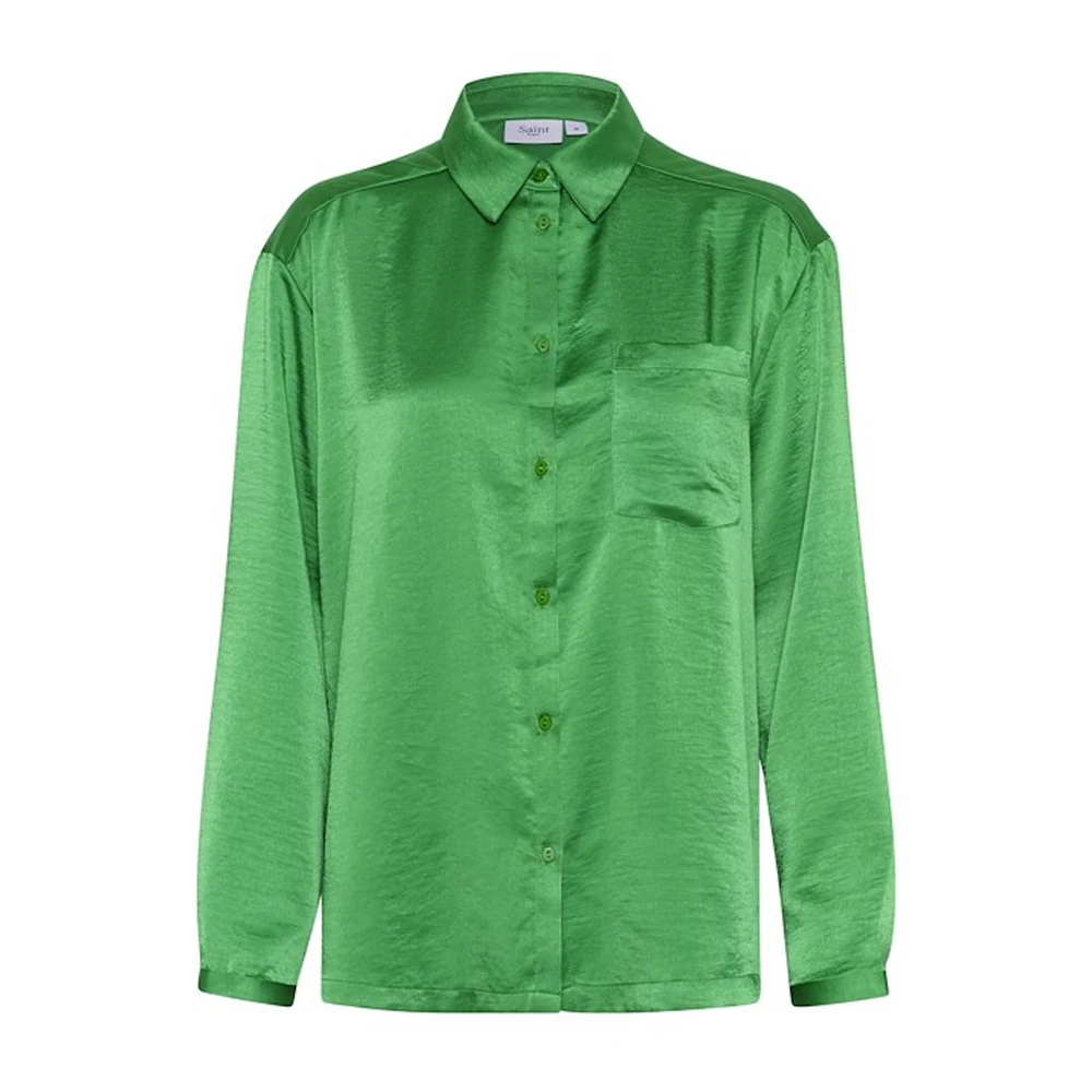 Saint Tropez Oversized Blouse met Knoopsluiting Green Dames