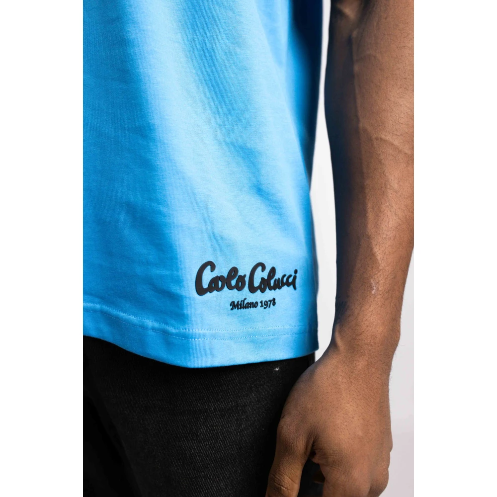 carlo colucci Icarius Heren T-Shirt Blauw Casual en Trendy Blue Heren