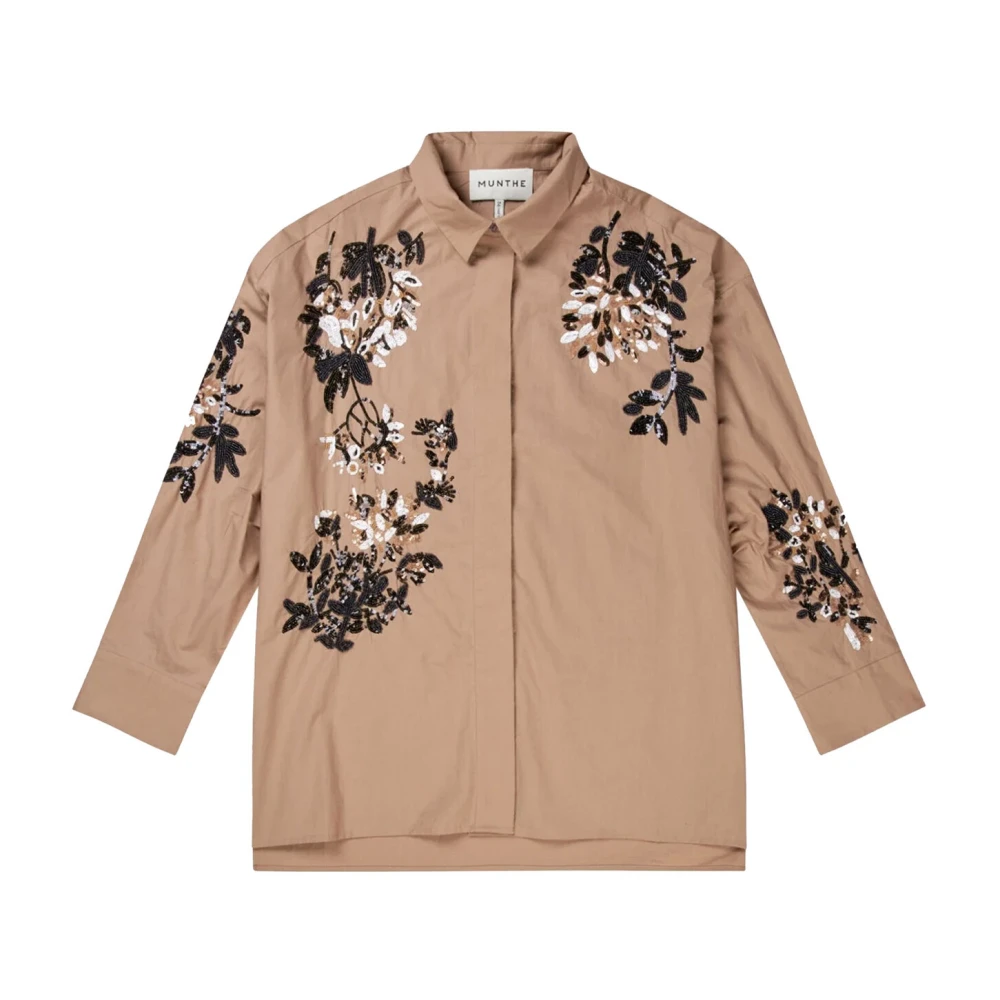 Munthe Bloemen Geborduurde Top & T-Shirt Brown Dames