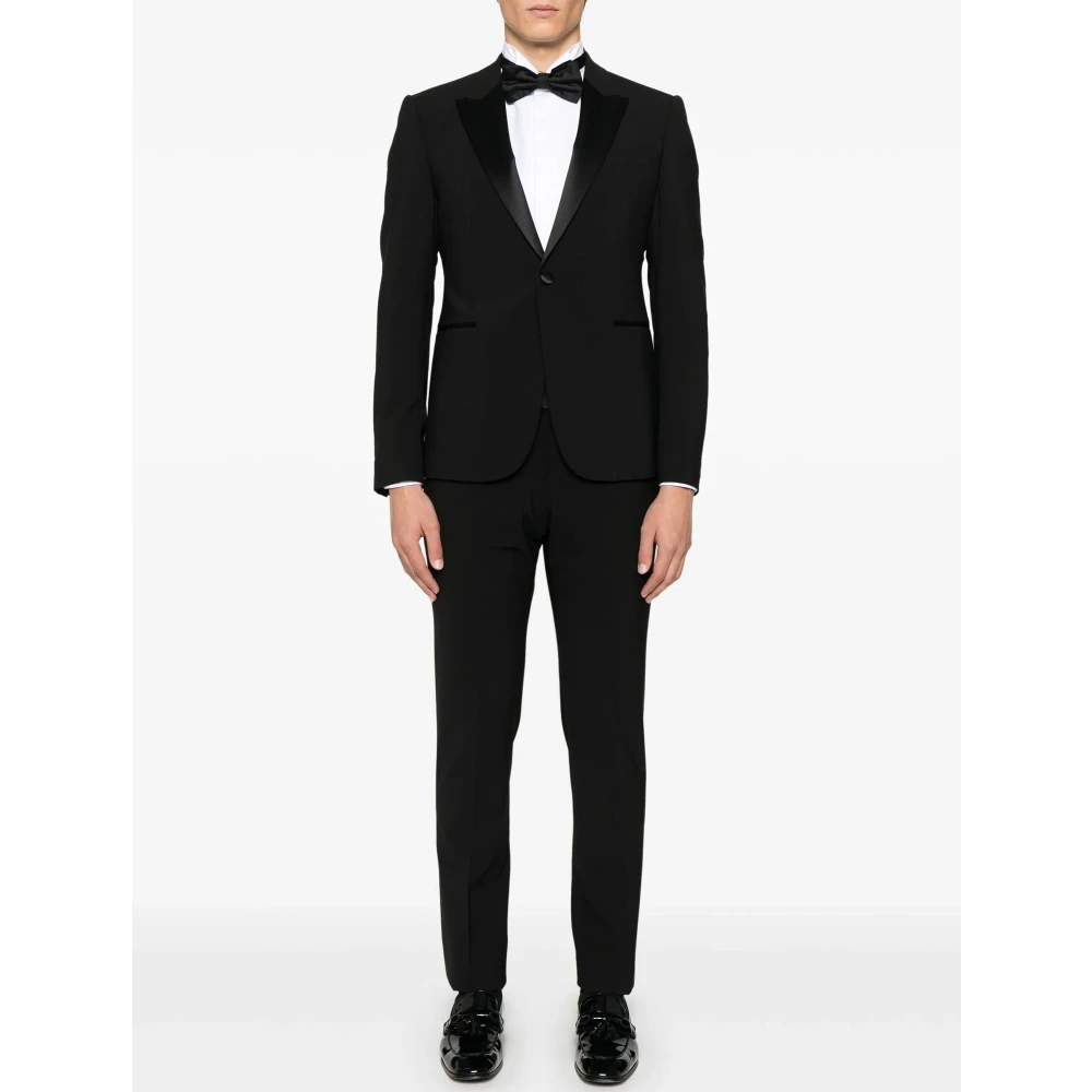 Emporio Armani Zwarte Satijnen Afwerking Voorste Knoop Jurk Black Heren