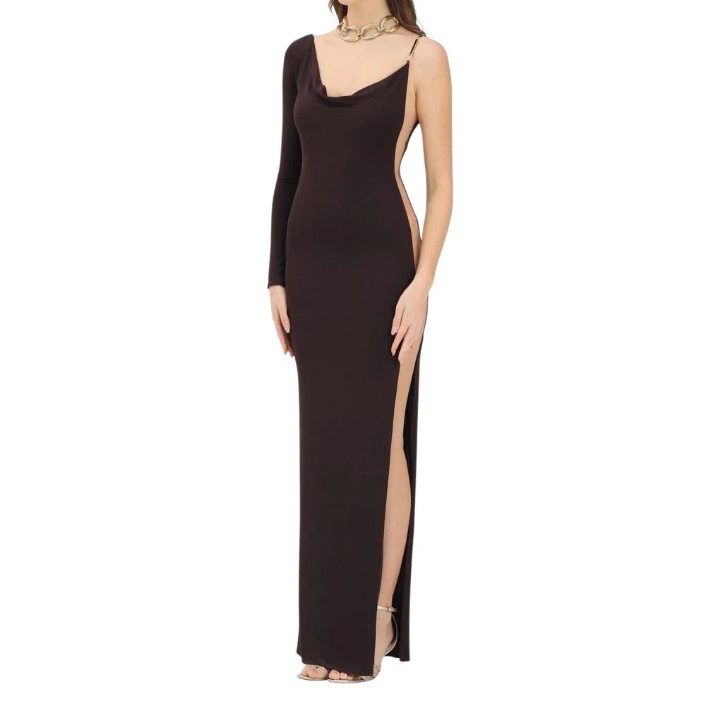 Elisabetta Franchi Brown Gowns, Female, L, Abito Lungo Monospalla