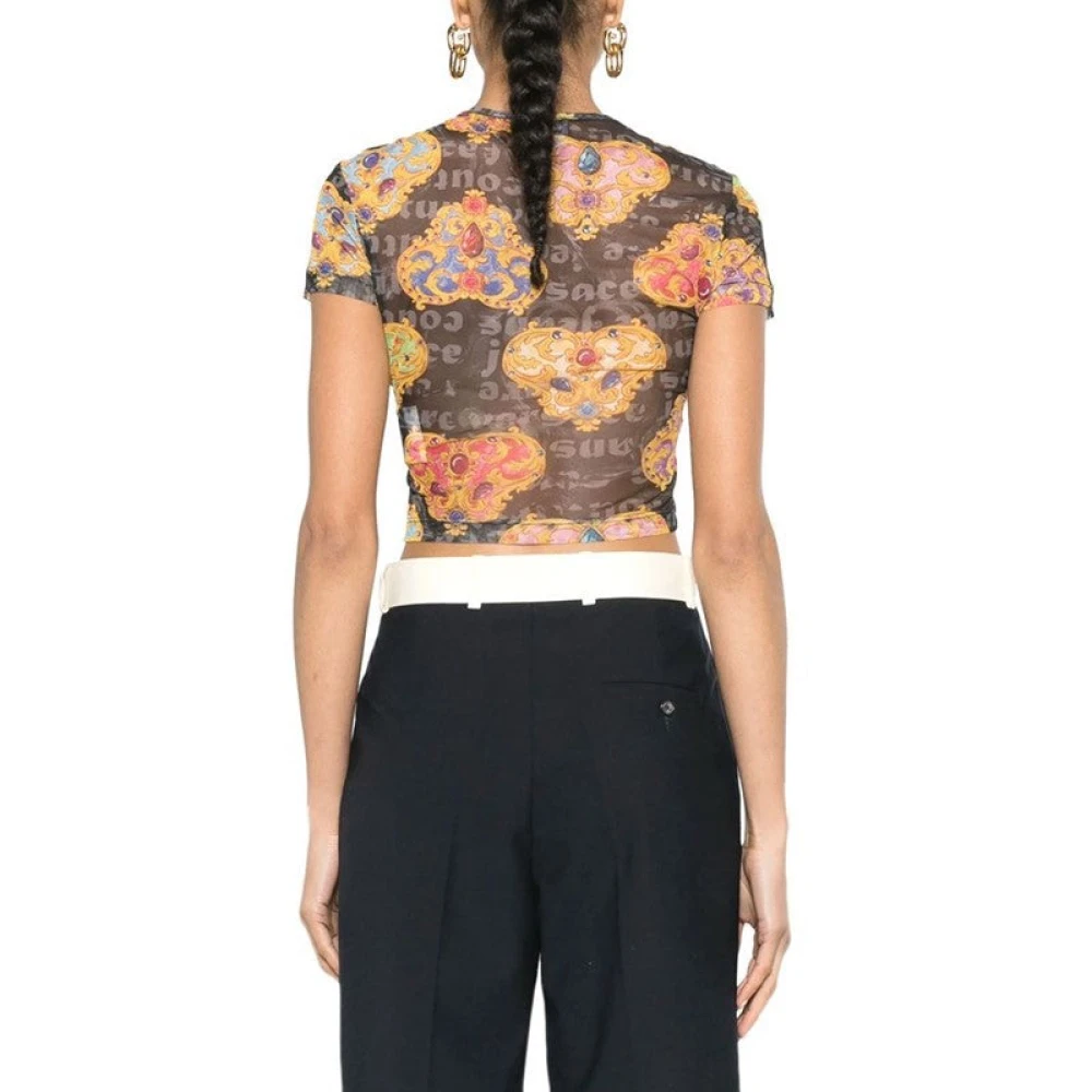 Versace Jeans Couture Zwarte Tule Cropped T-shirt Multicolor Dames