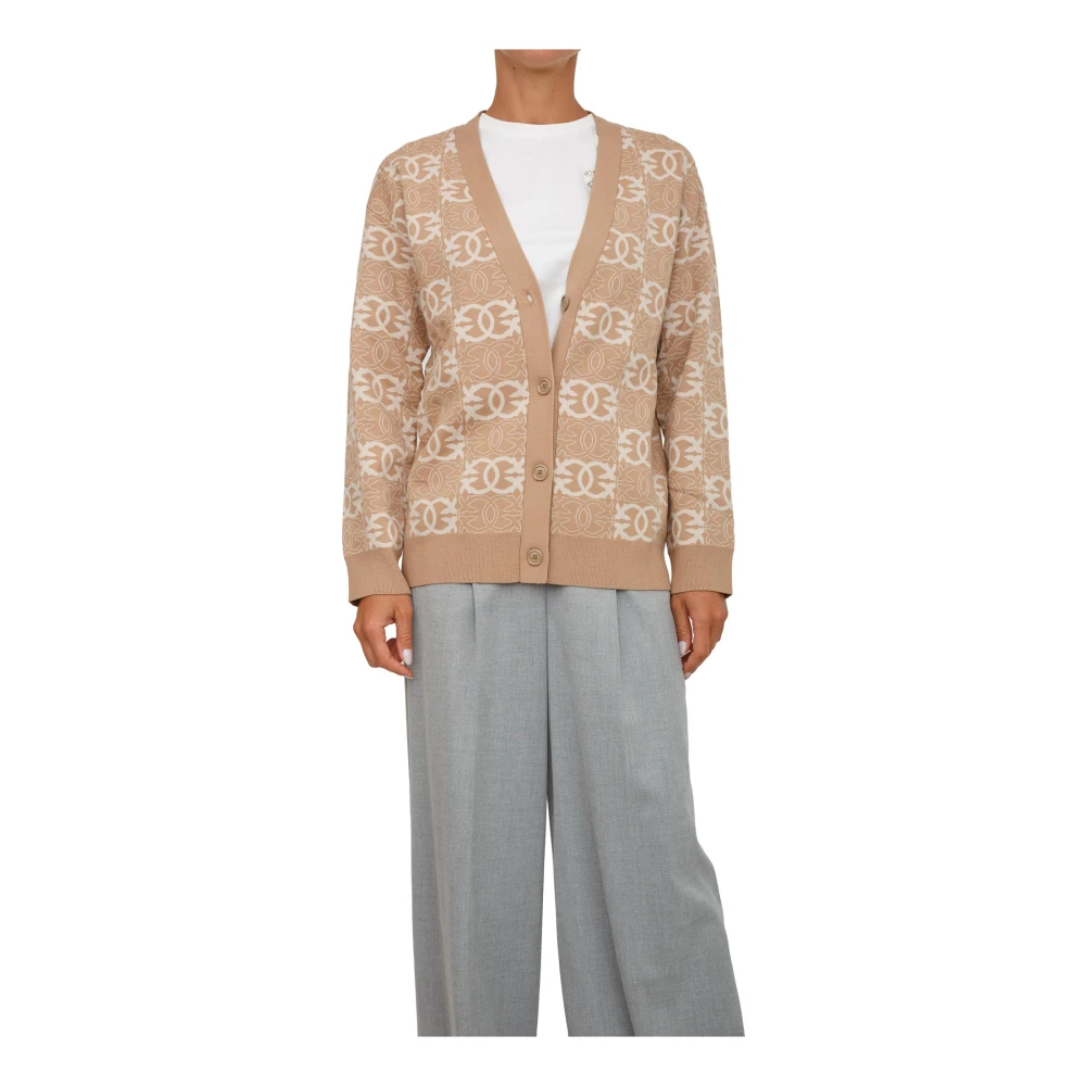 Pinko Women's Brown Camel Cardigan Viscose Polyester Blend - Cardigans - M - Knitwear
