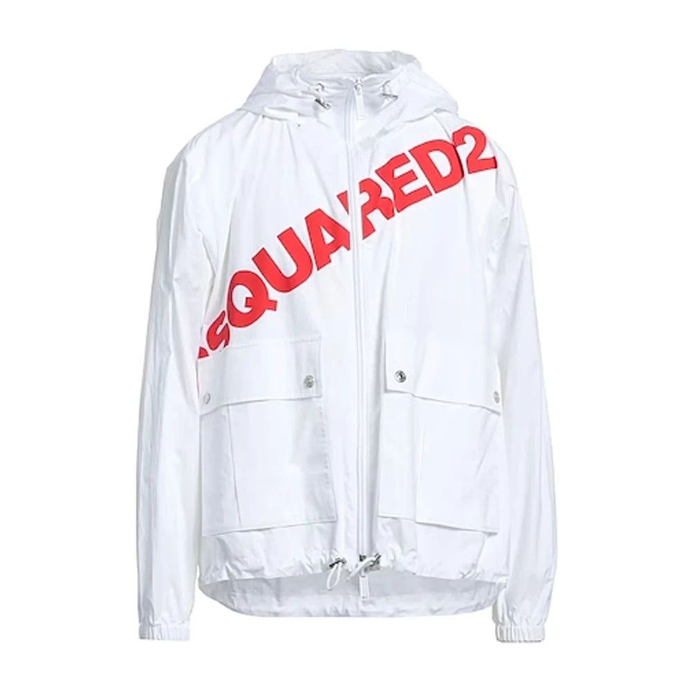 Dsquared2 Men's White Logo Hooded Windbreaker Jacket