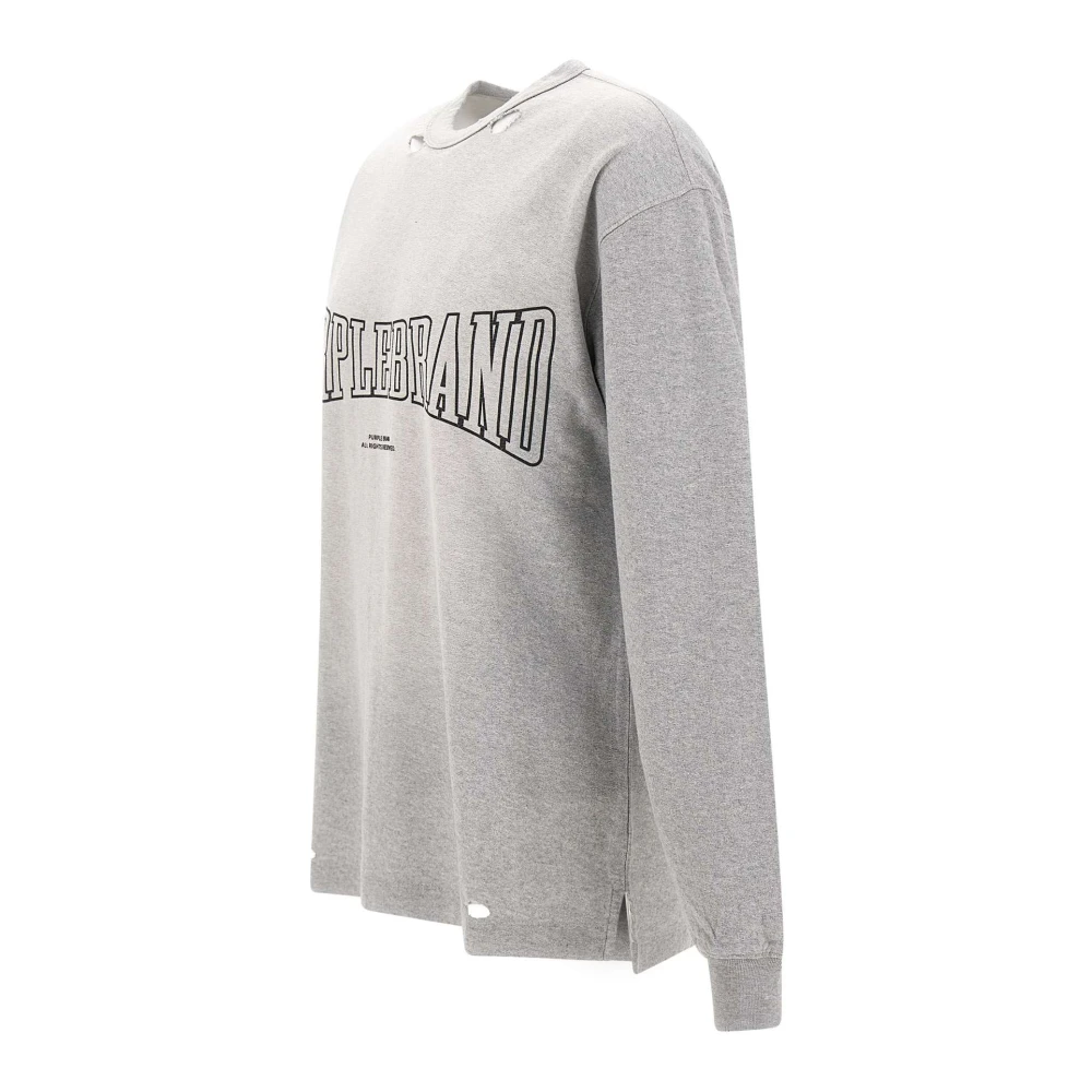 Purple Brand Gestructureerde Tee Katoenen Trui Grijs Gray Heren