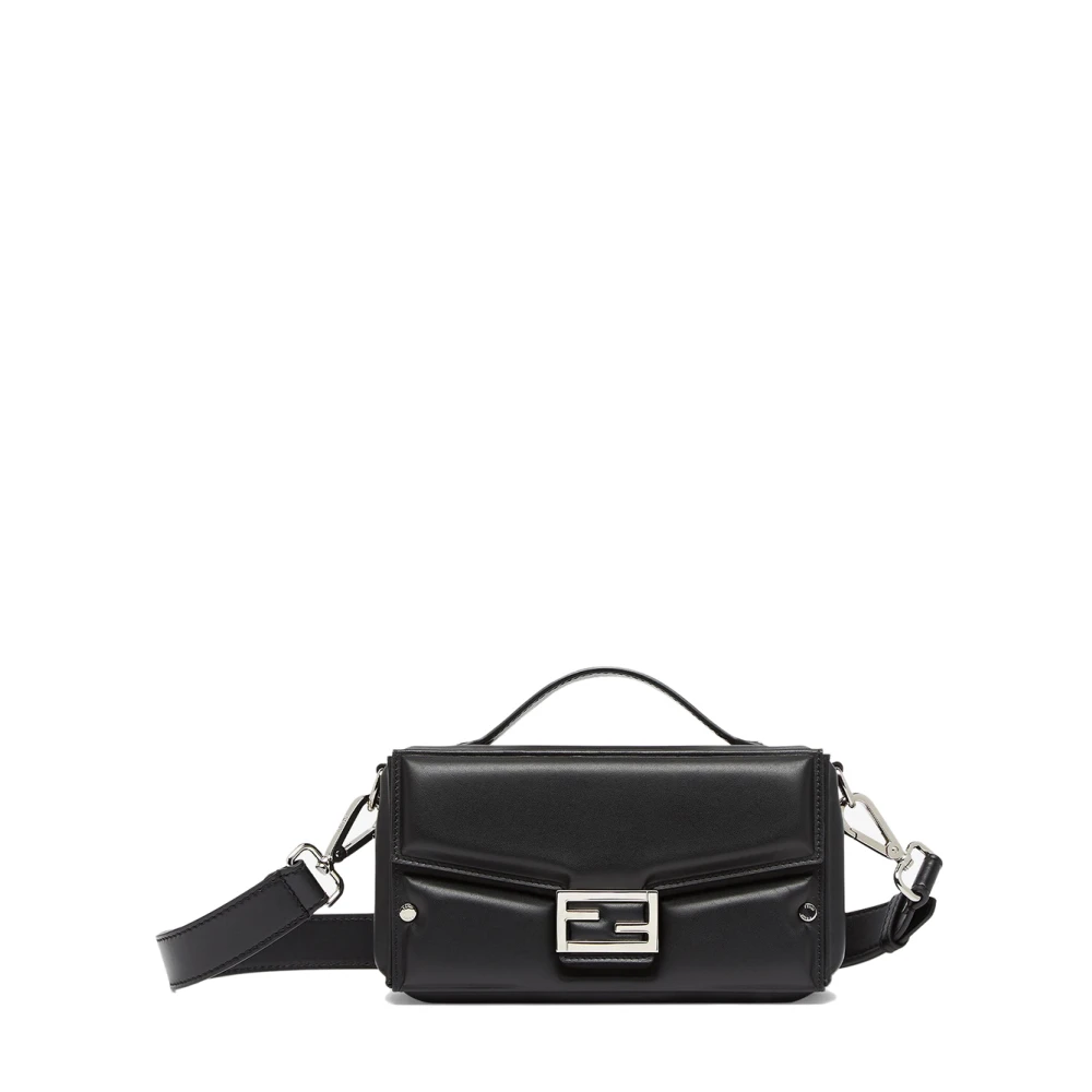 Fendi Zwarte leren crossbody tas met FF sluiting Black Heren