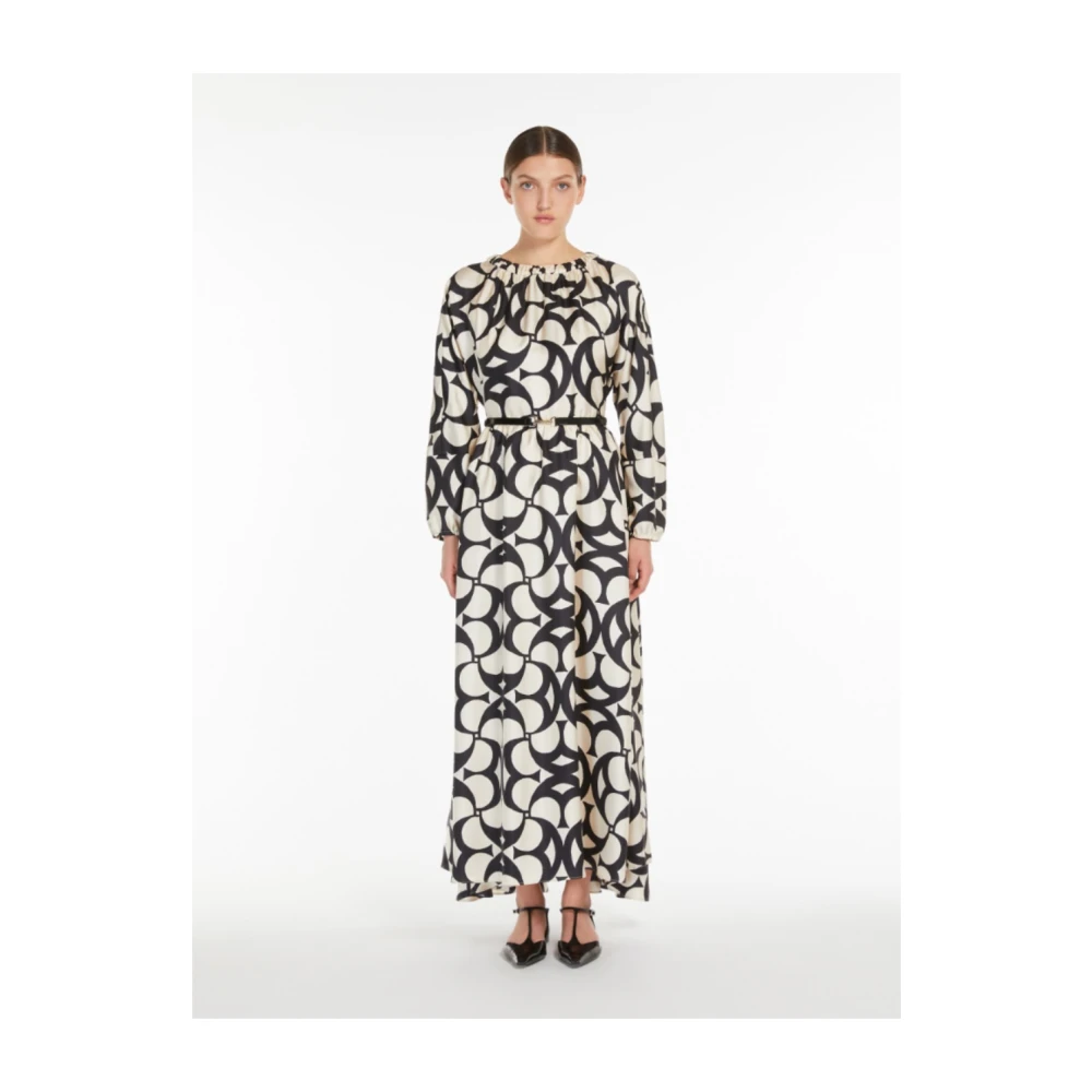Max Mara Zijden jurk met wijde rok en print Black Dames