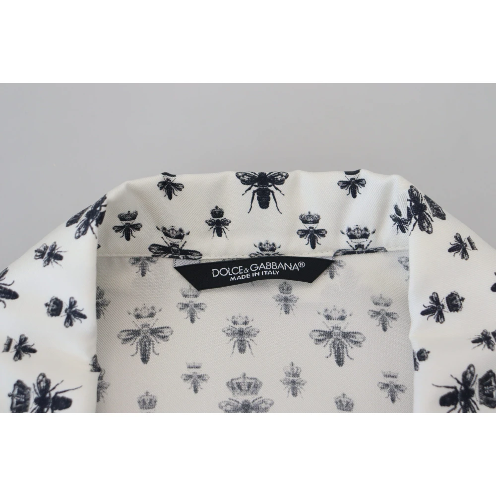 Dolce & Gabbana Bijenprint Linnen Pyjama Shirt White Heren