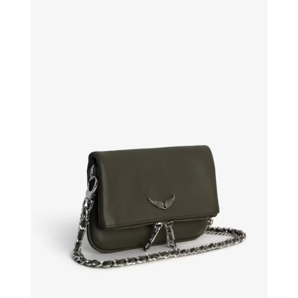 Zadig & Voltaire Khaki leren clutch met strass vleugels Green Dames