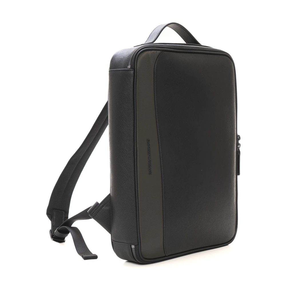 Emporio Armani Saffiano leren laptoptas met rits Black Heren