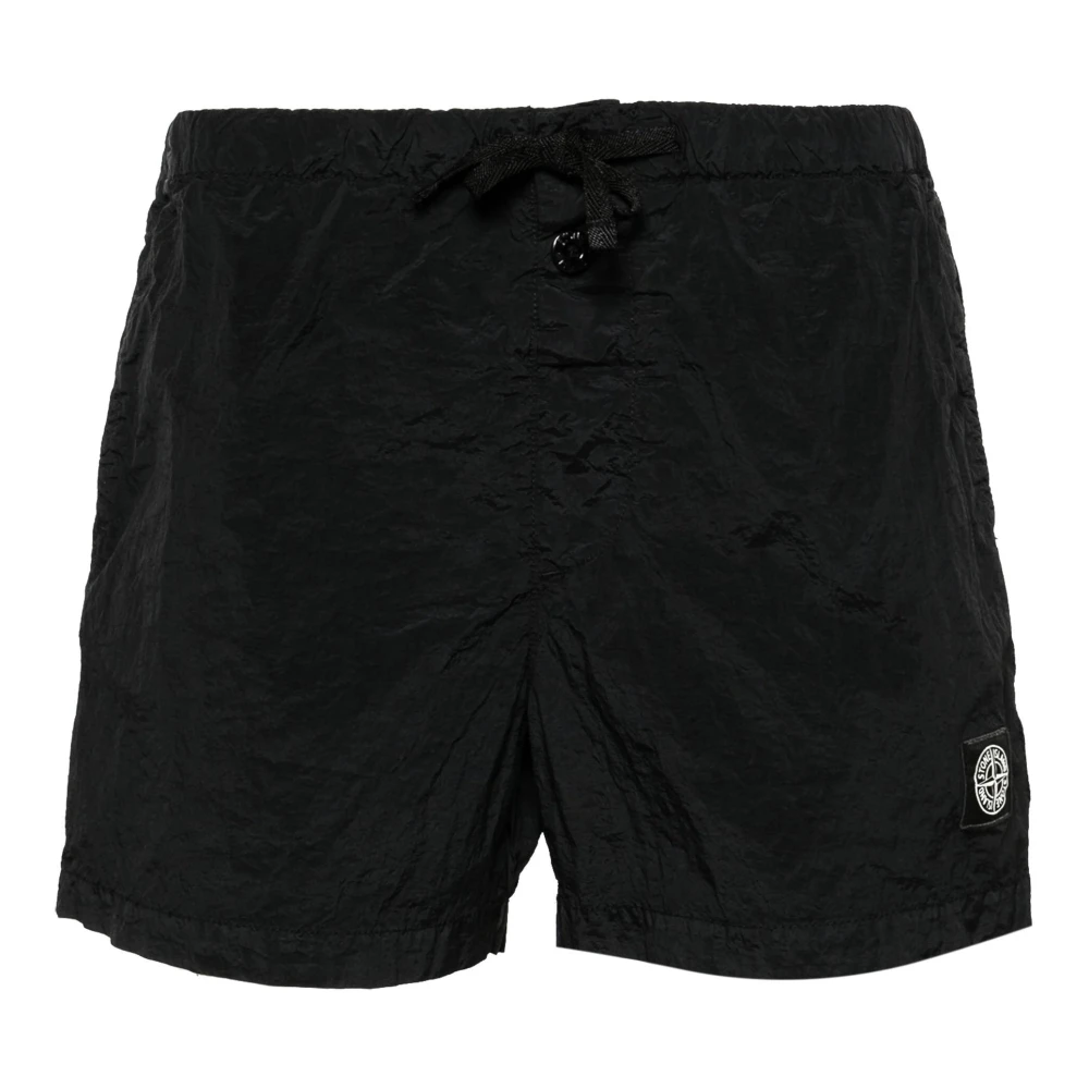 Stone Island Black Beachwear, Male, 2XL, Compass Patch Swim Shorts