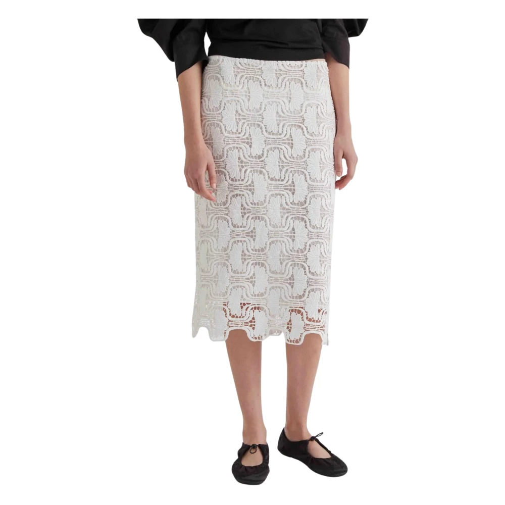 Meimeij White Midi Skirts, Female, Xl, Lace Midi Skirt With Rear Slit