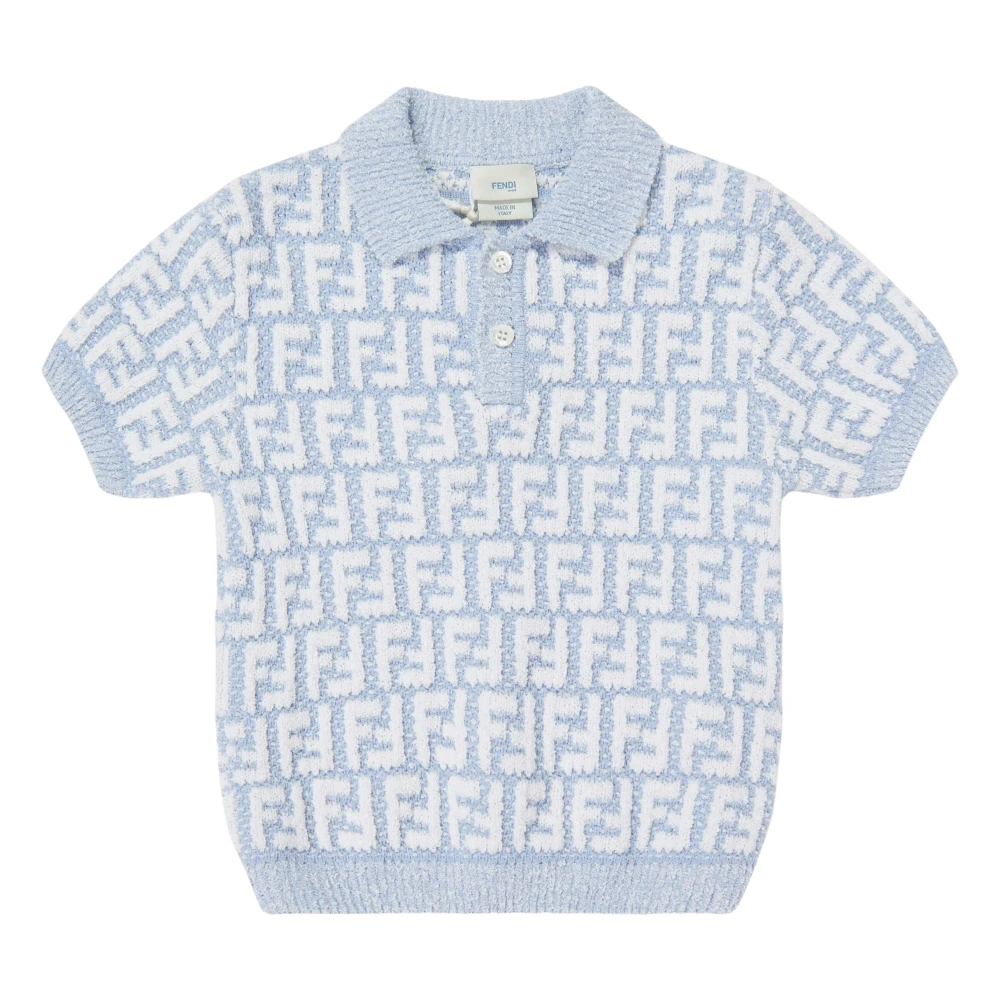 Fendi Boys Blue Kids Knitwear, 2 Y, Ff Logo Knit Polo Shirt