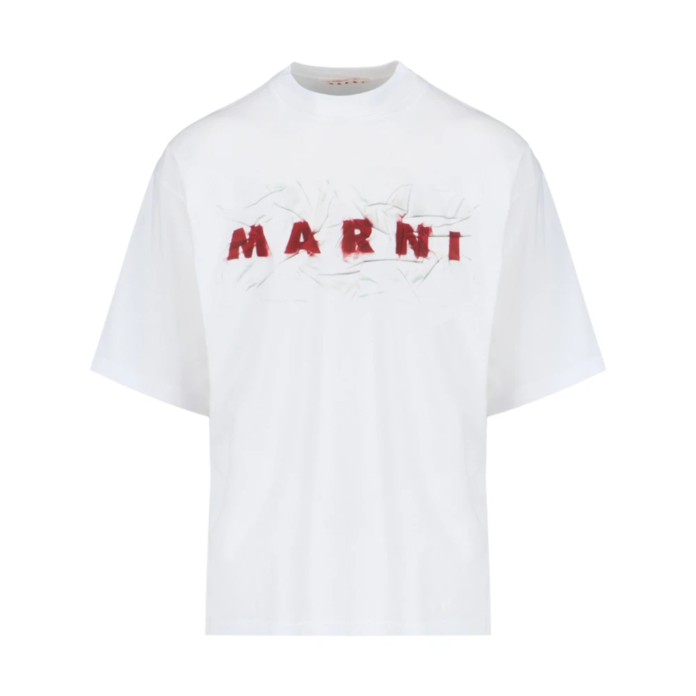 Marni Witte T-shirt met rode logo White Heren