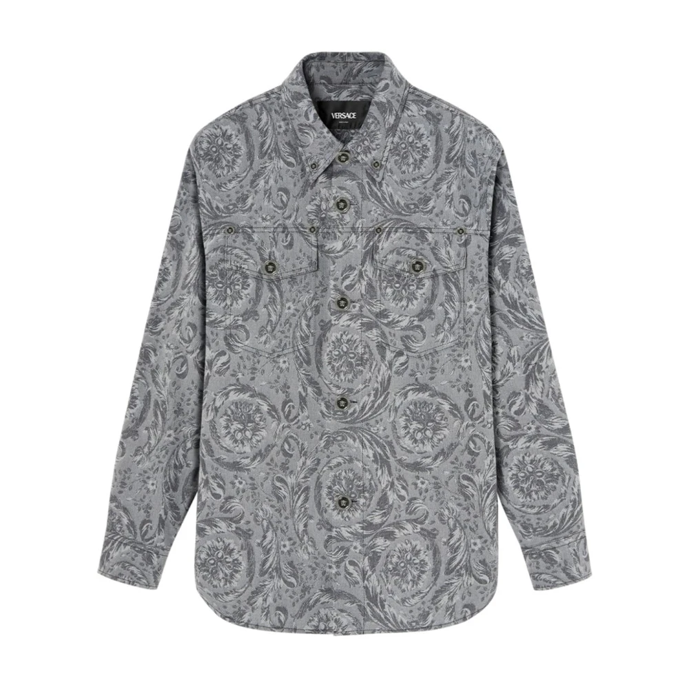Versace Barocco Shirt Herfst-Winter 2024 Mannen Collectie Gray Heren