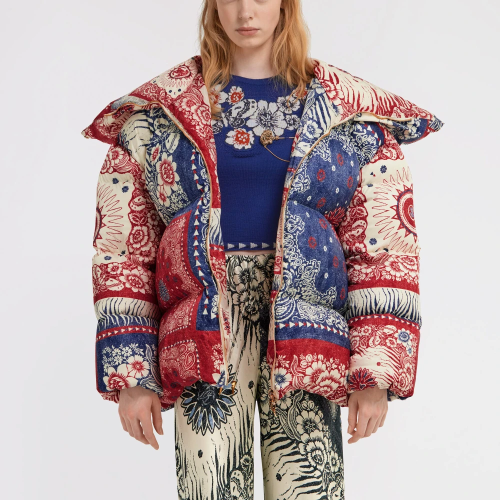 Roberto Cavalli Bandana Print Puffer Jas Multicolor Dames