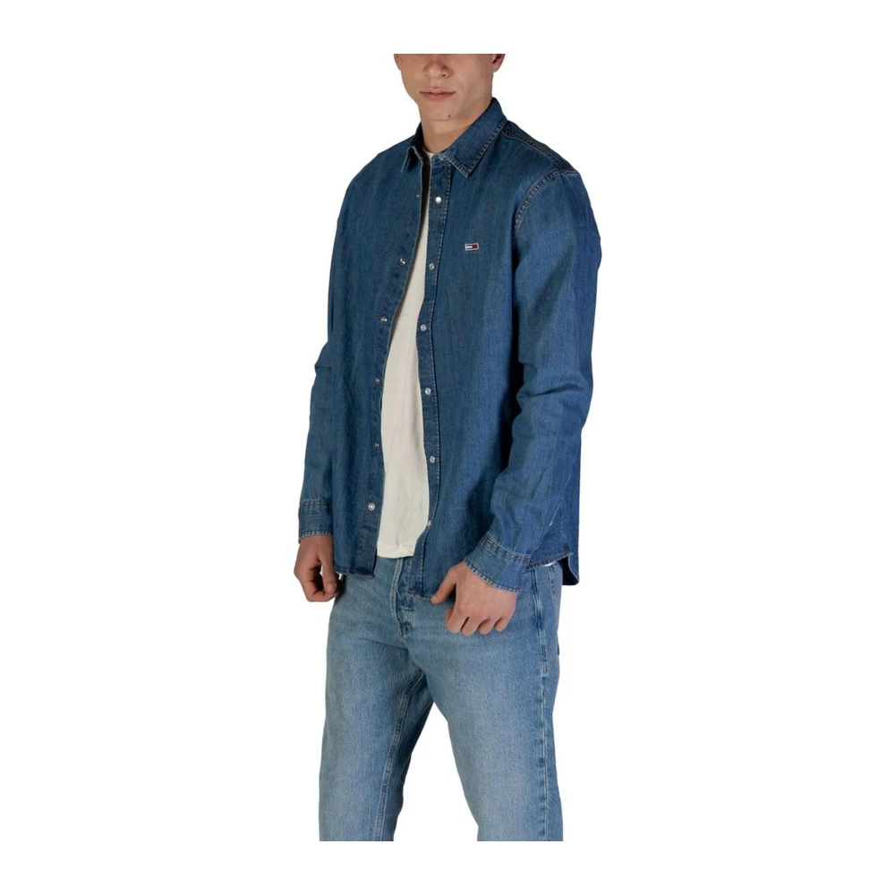 Tommy Jeans Geregenereerd Katoenen Overhemd met Lange Mouwen Blue Heren