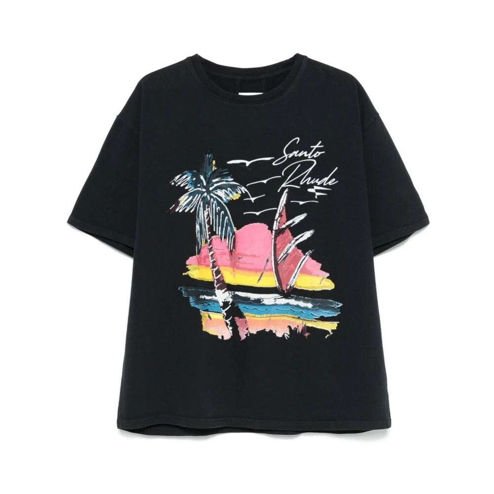 Rhude Zwart T-shirt met Logo Print en Ronde Hals Black Heren