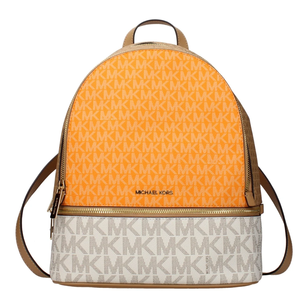 Michael Kors Women's Beige Rhea Medium Color-Block Signature Logo Backpack