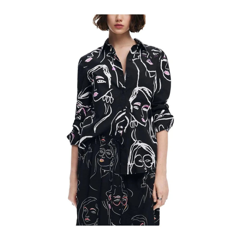 Desigual Gedrukt overhemd met lange mouwen en kraag Black Dames