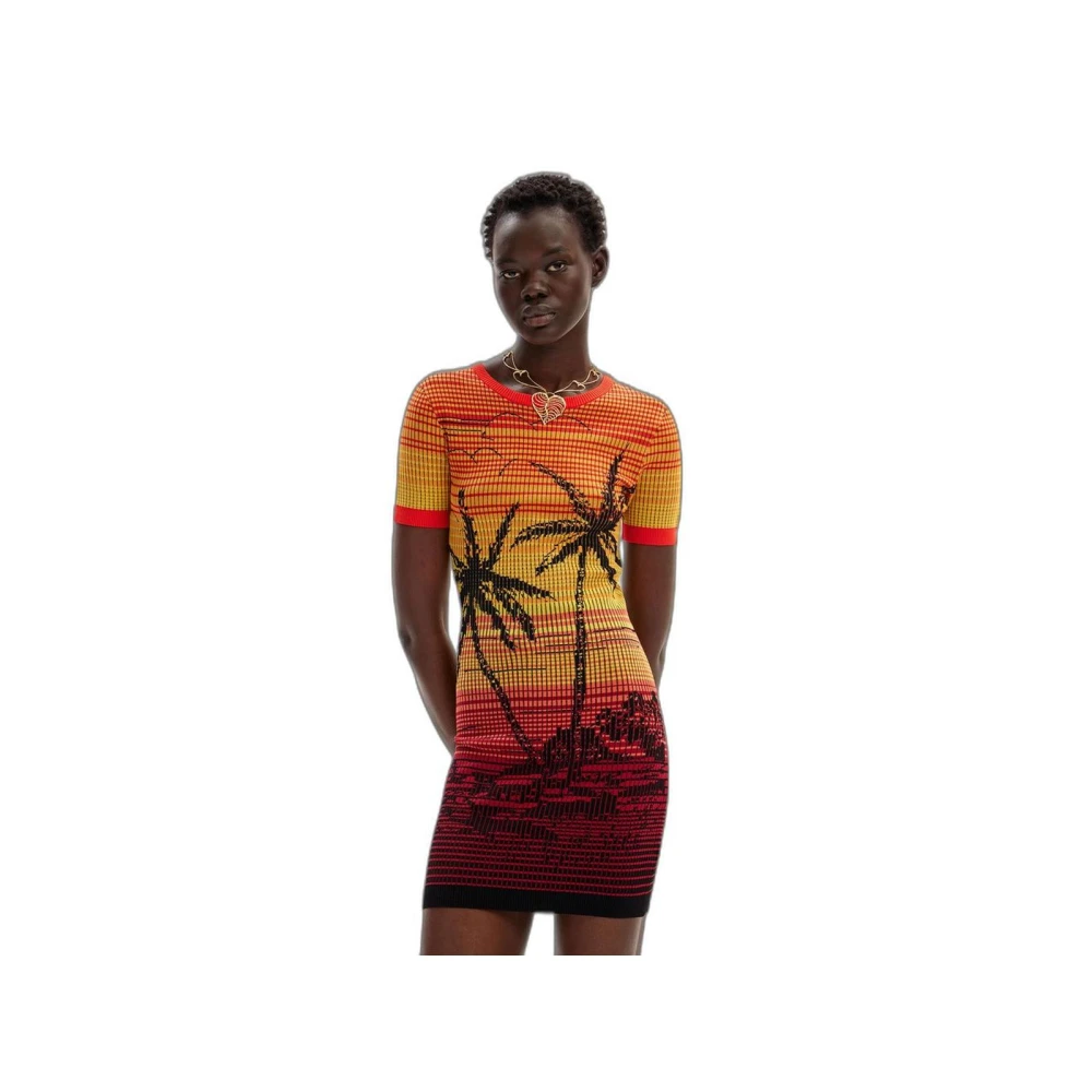 Desigual Rode Viscose Midi Jurk Red Dames