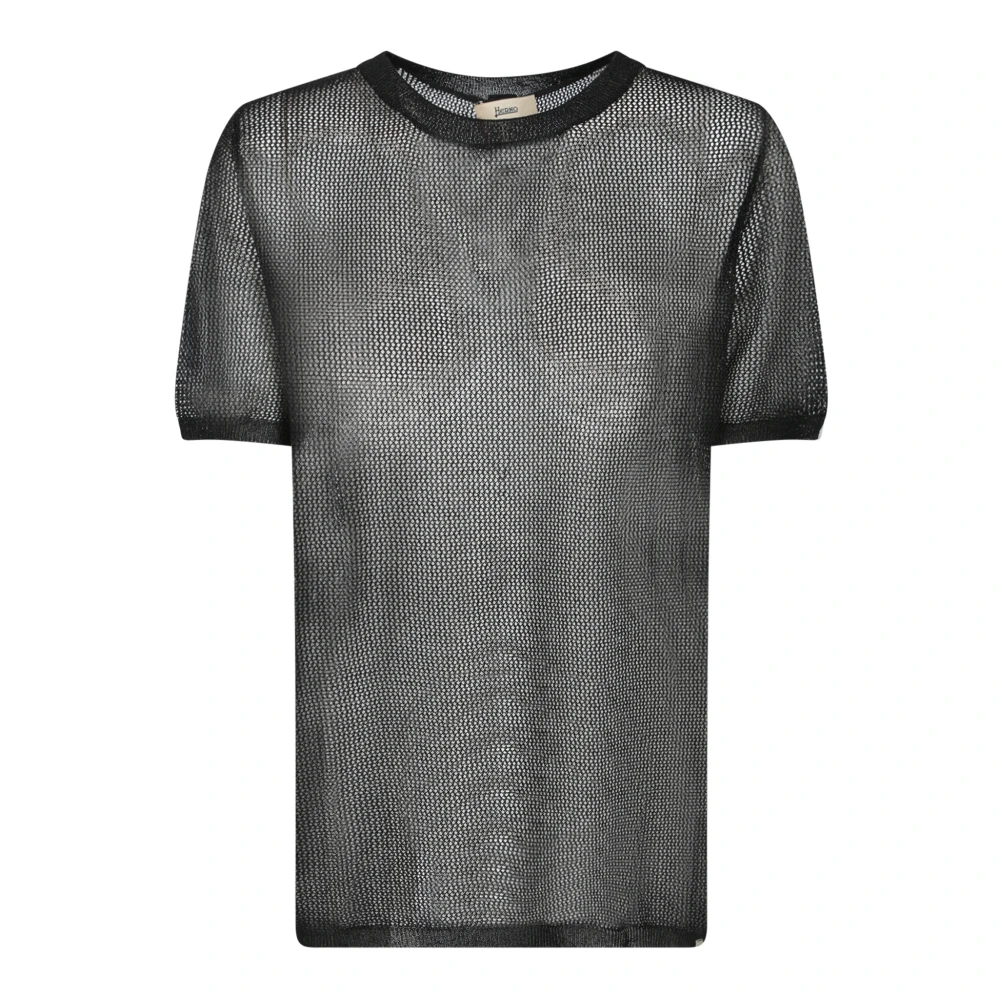Herno Vrouw Zwart Ronde Hals Gebreide Top Met Korte Mouwen