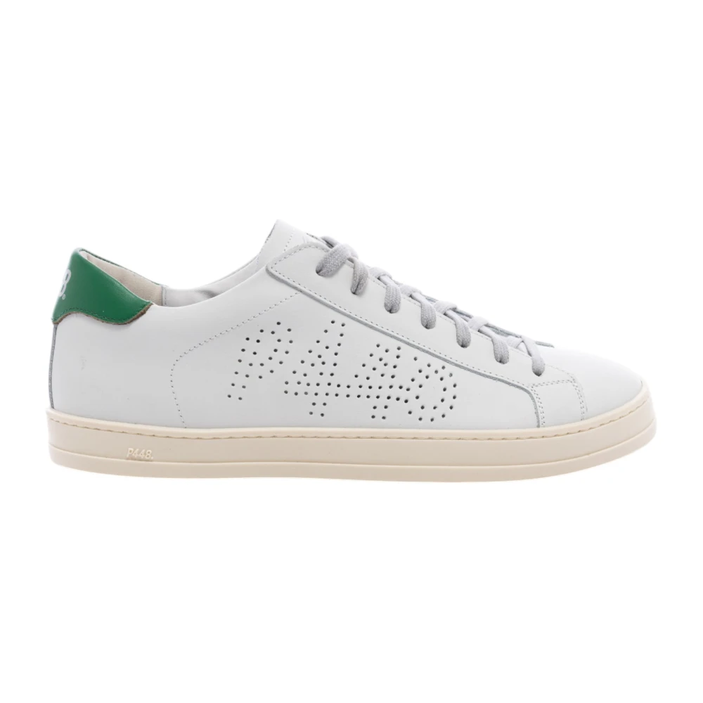 P448 Witte Leren Sneakers met Groene Hiel Heren Schoenen