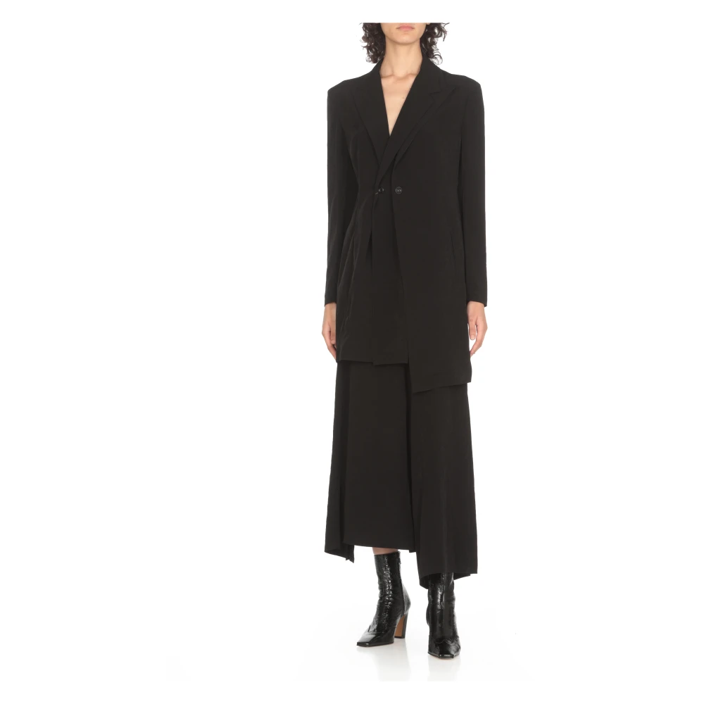 Y-3 Zwarte regenjas met V-hals en zakken Black Dames