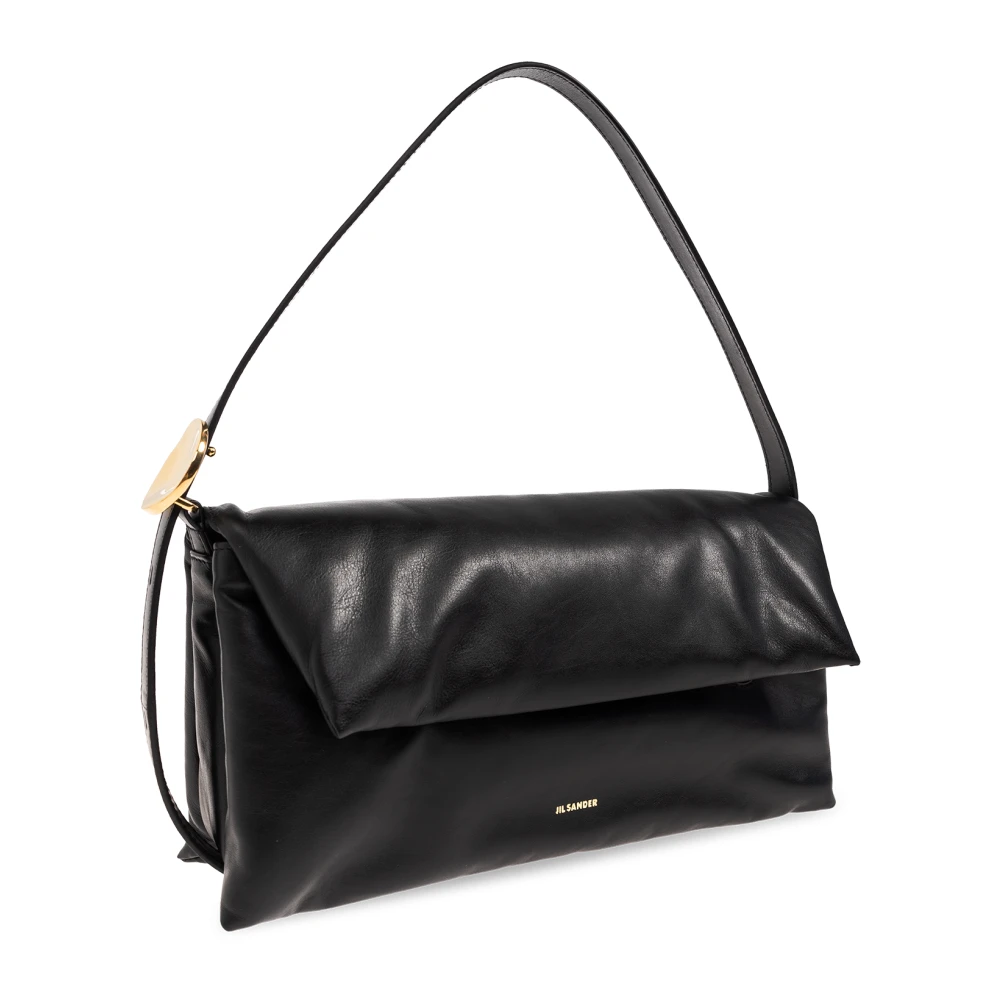 Jil Sander Zwarte Origami Schoudertas Magnetische Sluitingen Black Dames