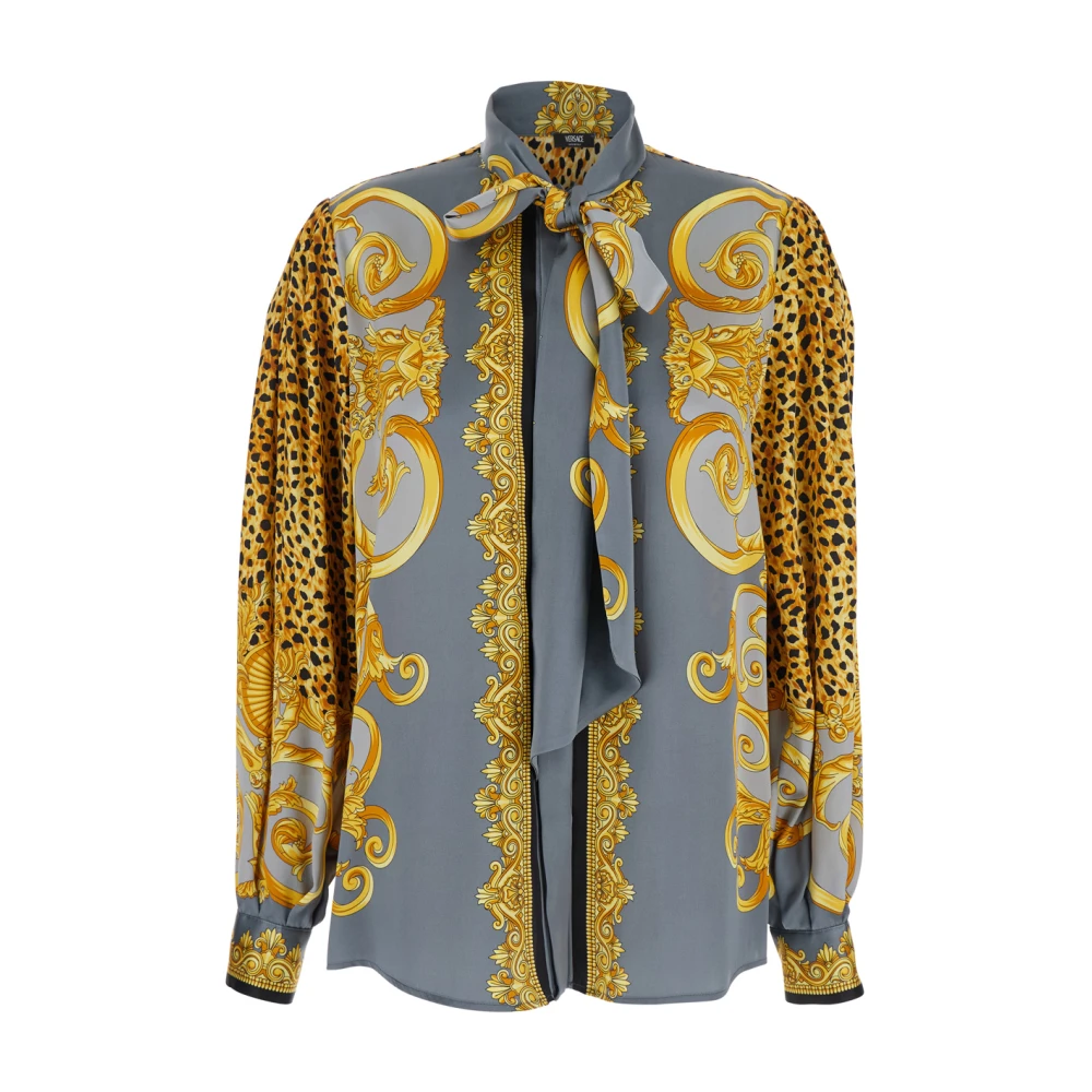 Versace - Camisa De Seda Satén Con Pañuelo De Leopardo - Blouses & Shirts - Mujer - Multicolor - M
