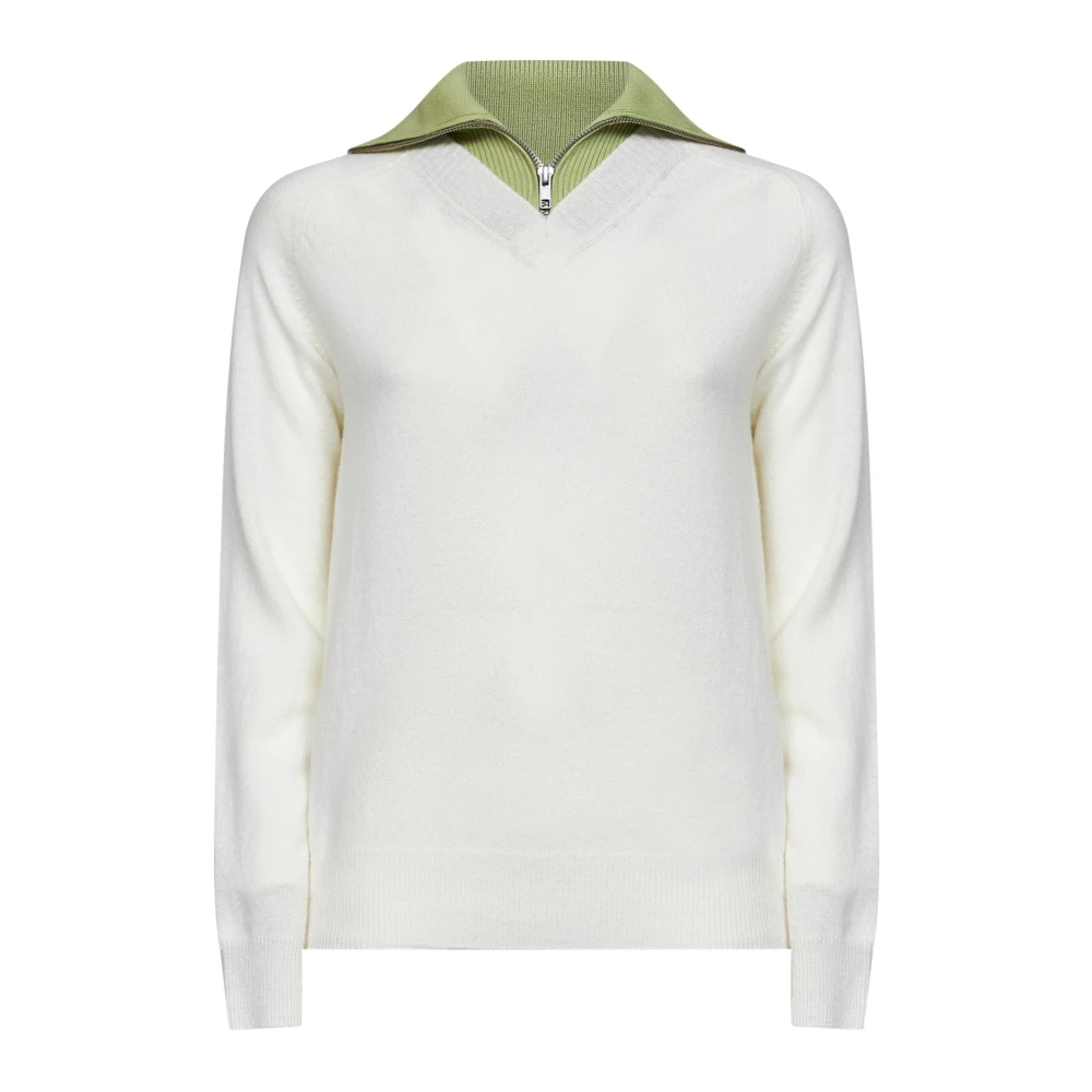 Mm6 Maison Margiela , V-Neck Knitwear, Female, White, L, Jumpers