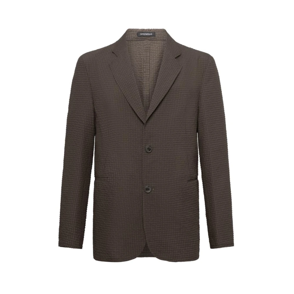 Emporio Armani Men's Brown Blazers, L, Icon Printed Technical-Seersucker Single-Breasted Jacket