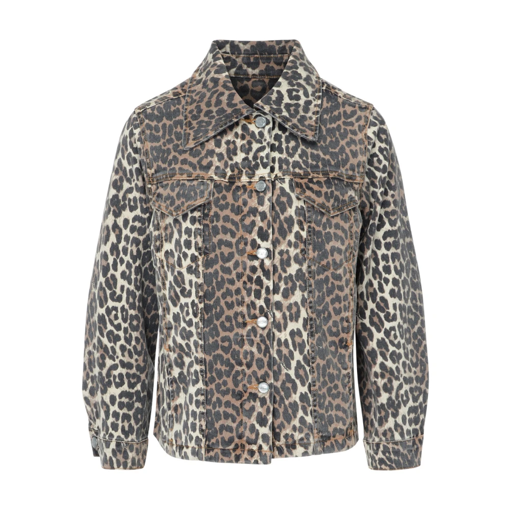 Ganni Leopardmönstrad Jeansjacka Brown, Dam