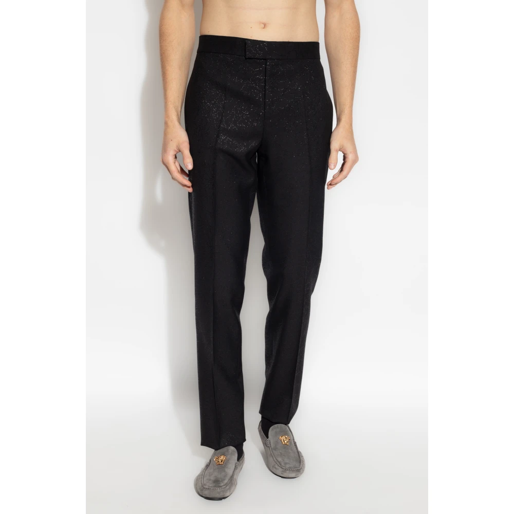 Versace Wollen broek met lurex garen Black Heren