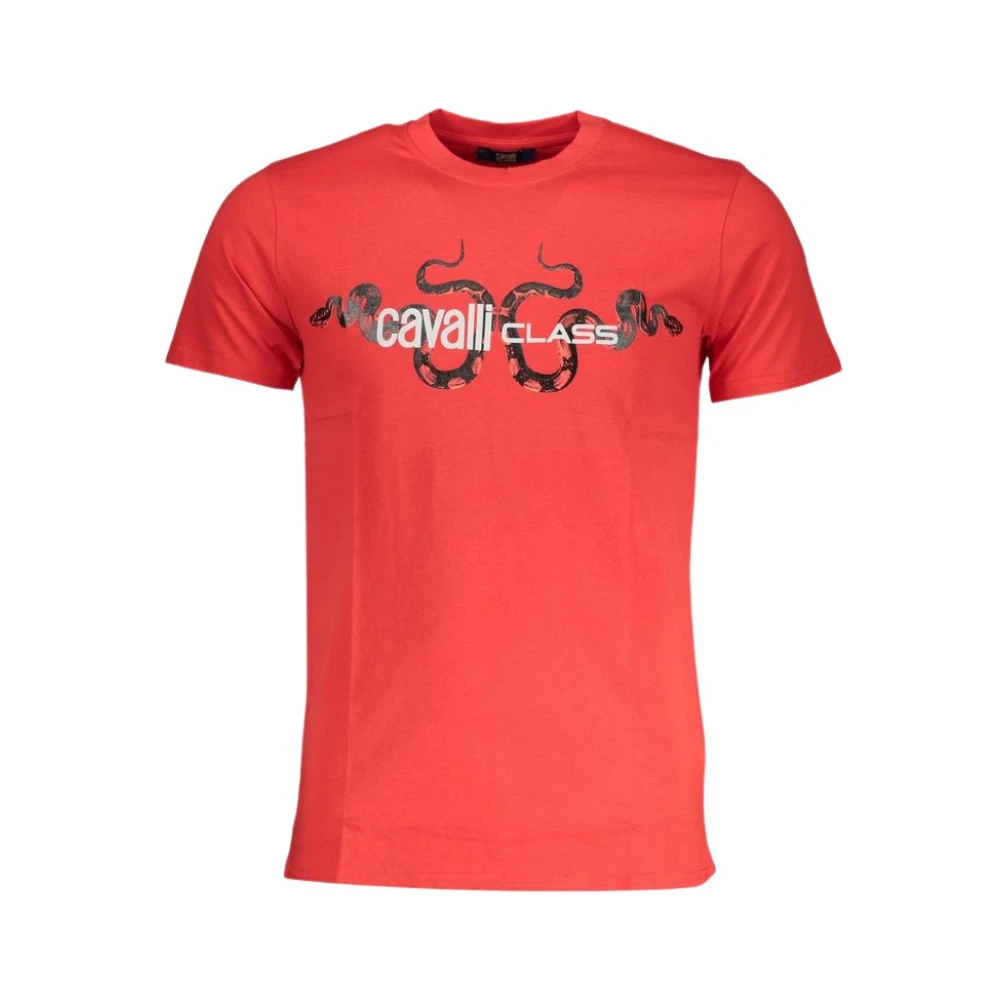 Cavalli Class Rood Katoen Logo Print T-Shirt Red Heren