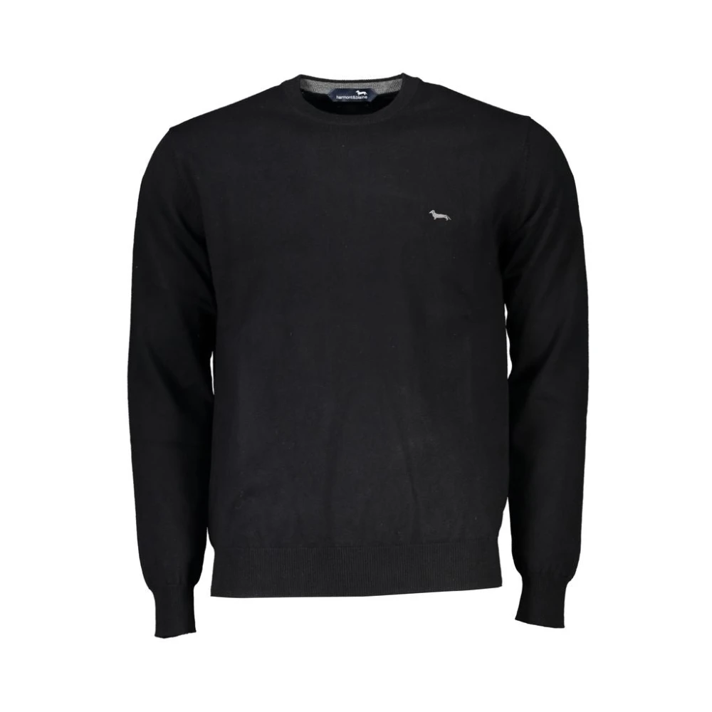 Harmont & Blaine Men's Black Round-Neck Knitwear, 2XL, Elegant Jumper With Embroidered Round Neck