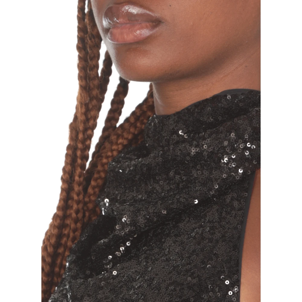 pinko Zwarte Paillettenjurk Rechte Hals Mouwloos Black Dames