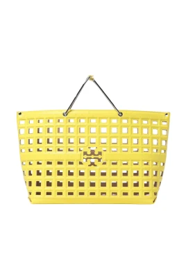 Cutout Leather Tote Basket Bag