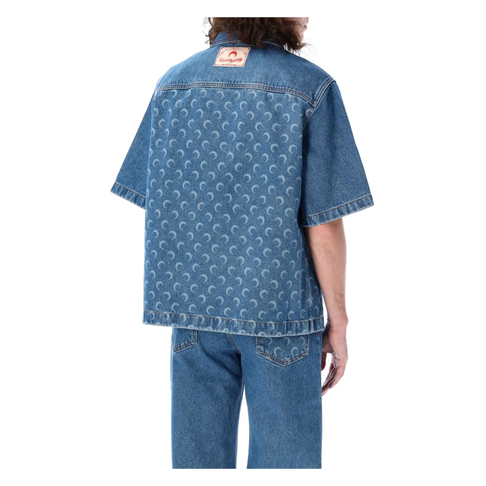 Marine Serre Lichtblauwe Moon Laser Denim Shirt Blue Heren