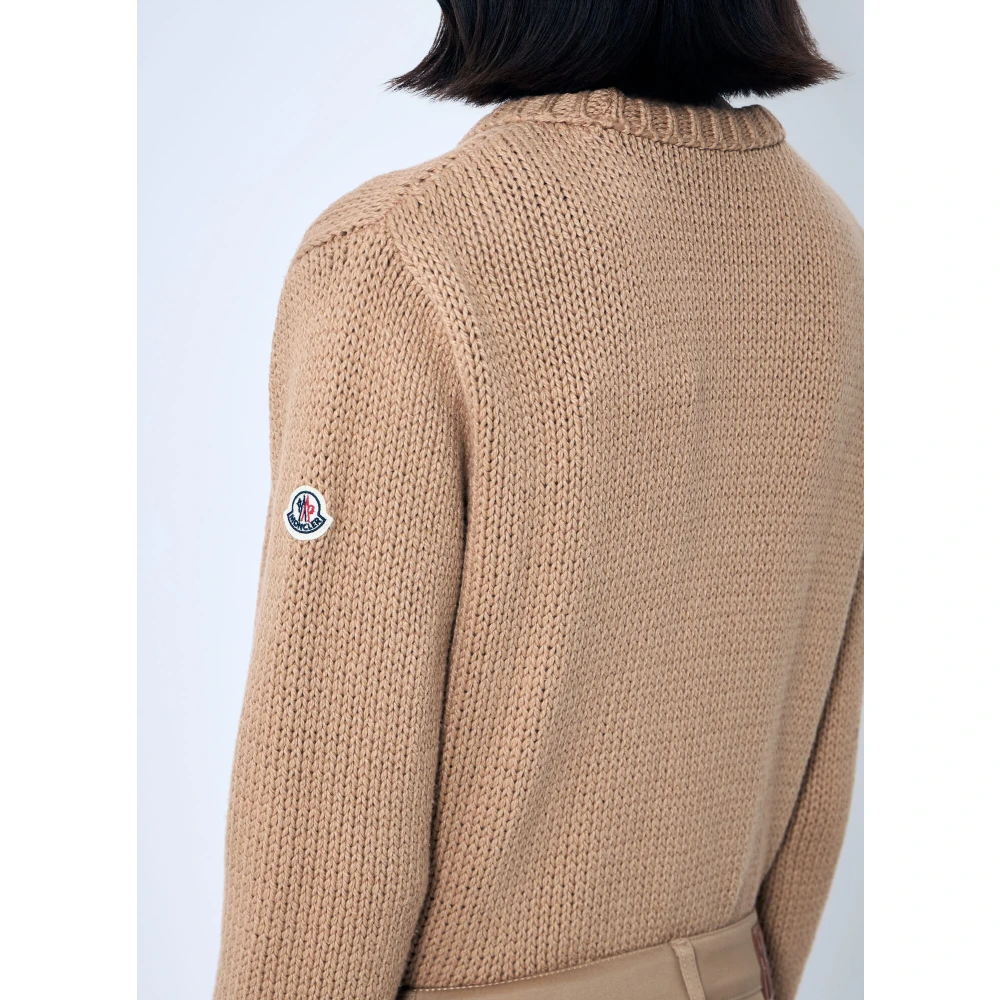 Moncler Geborduurde Logo Katoenen Gebreide Trui Beige Dames