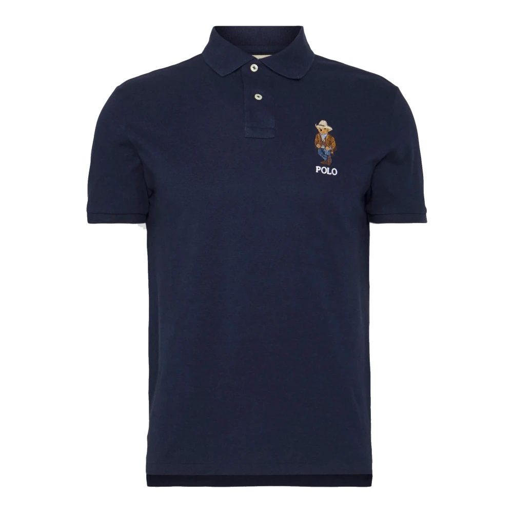 Polo Ralph Lauren Men's Blue Polo Shirts, 2XL, Embroidered Cowboy Bear Navy Polo Shirt