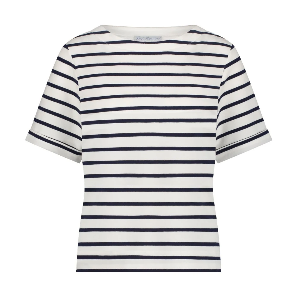 Red Button Donkerblauw Gestreept Sweater Shirt White Dames