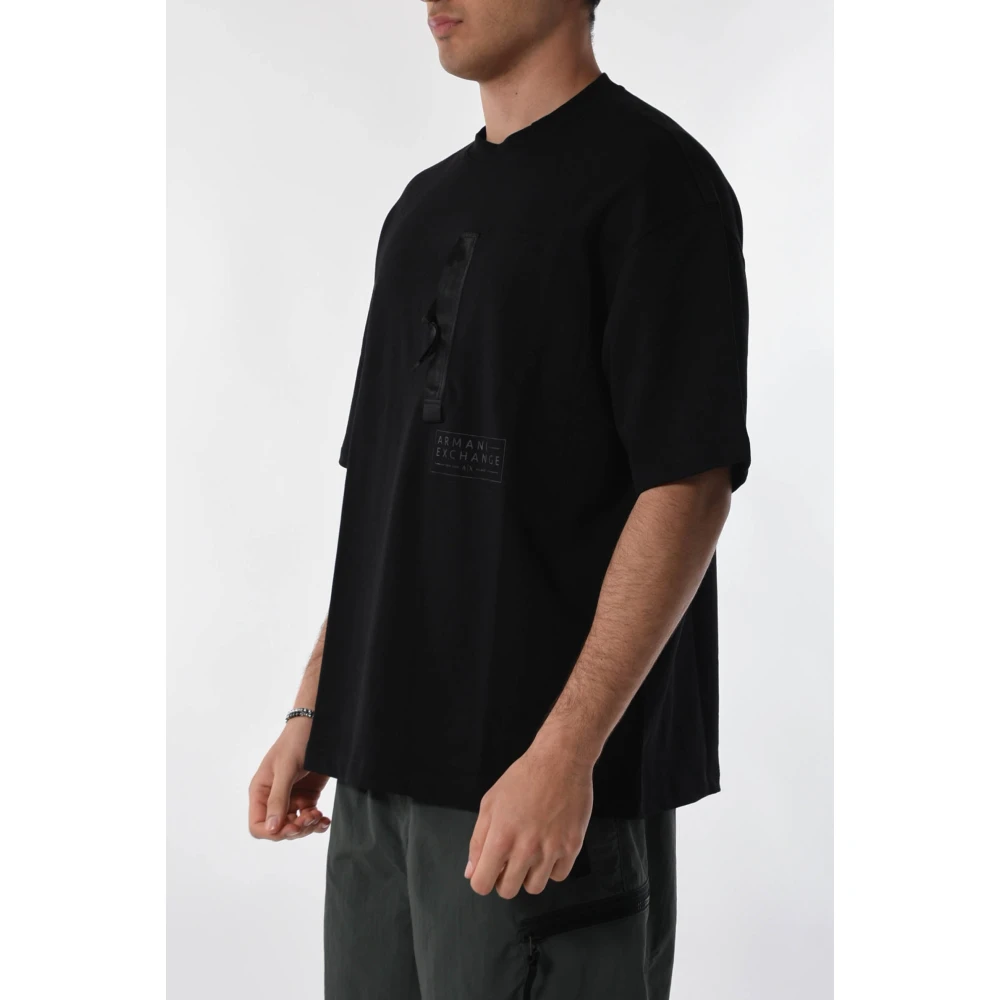Armani Exchange Katoenen T-shirt met Front Contrast Band Black Heren