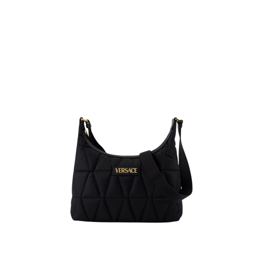Versace Zwarte Nylon Hobo Schoudertas Black Dames