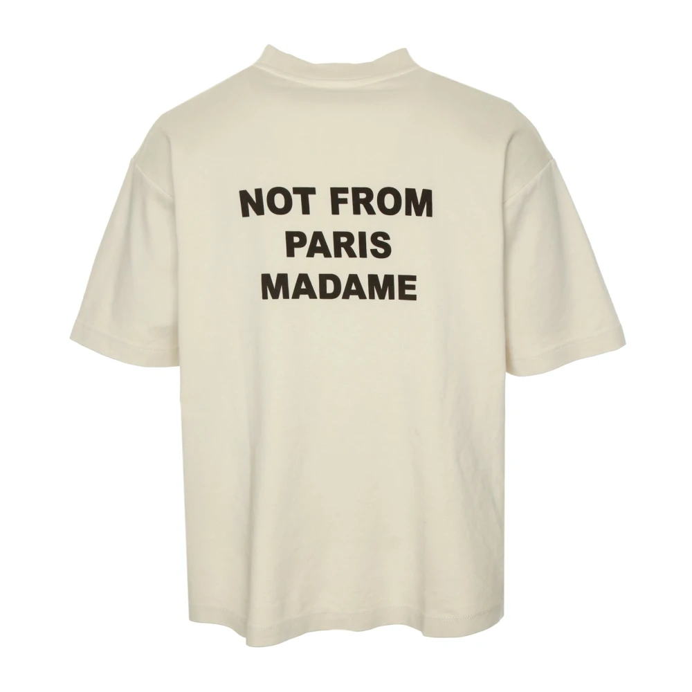 Drole de Monsieur Slogan T-shirt met geribbelde halslijn Beige Heren