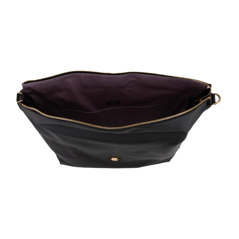 Versace Leren schoudertas met gouden logo Black Dames