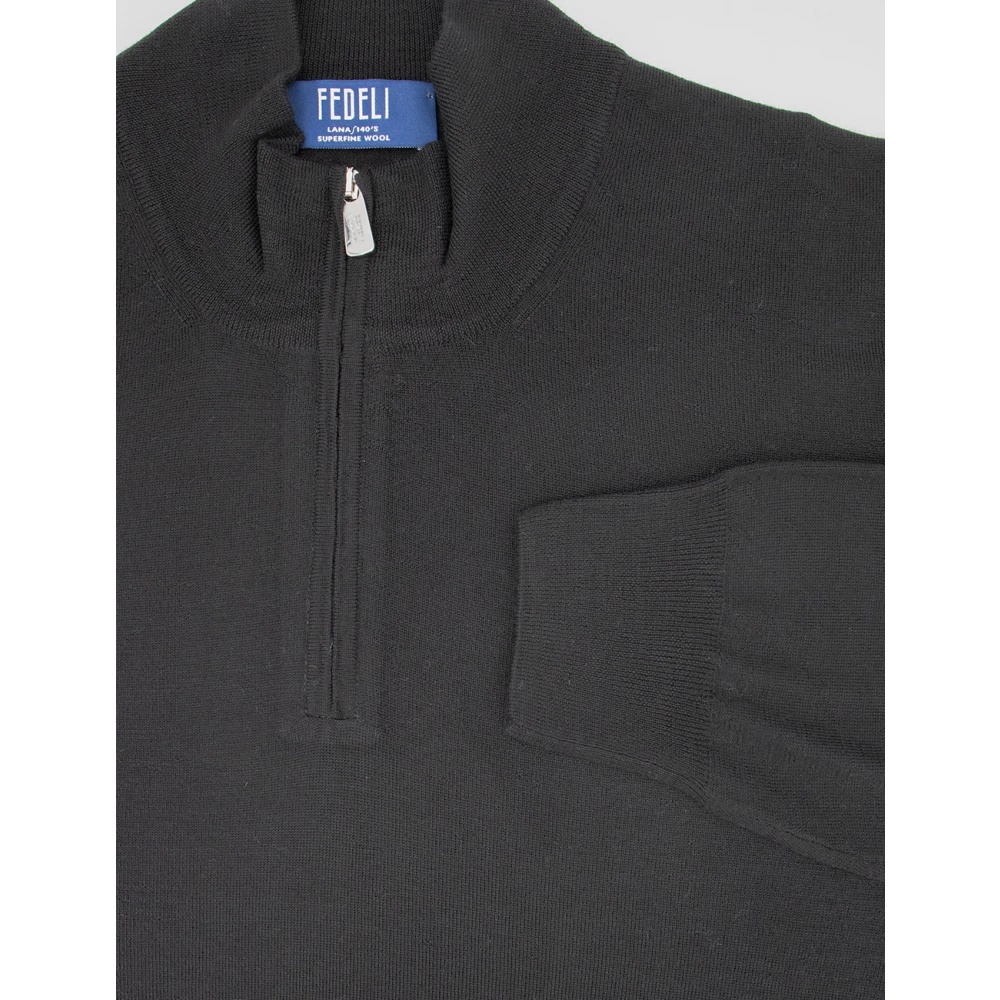 Fedeli Elegant Half-Zip Jumper Black Heren