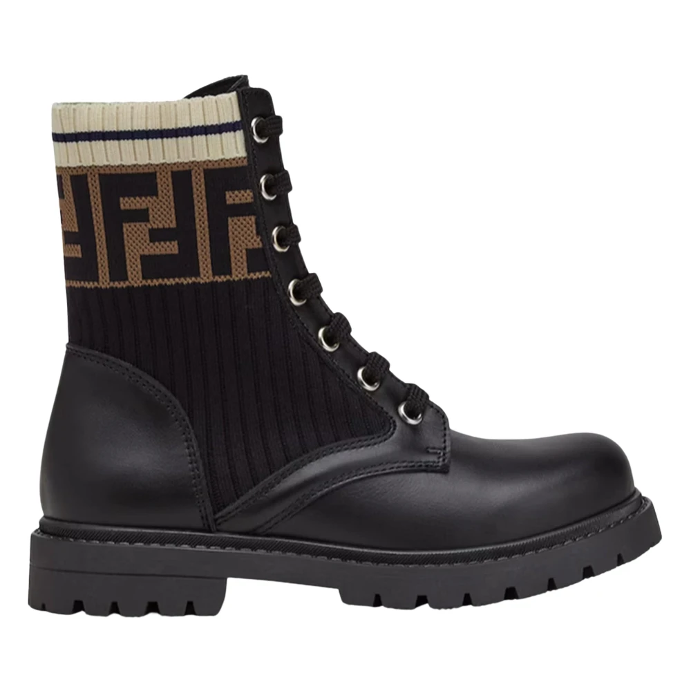 Fendi Unisex Kids Black Kids Boots, 31 Eu, Ff Logo Biker Boots