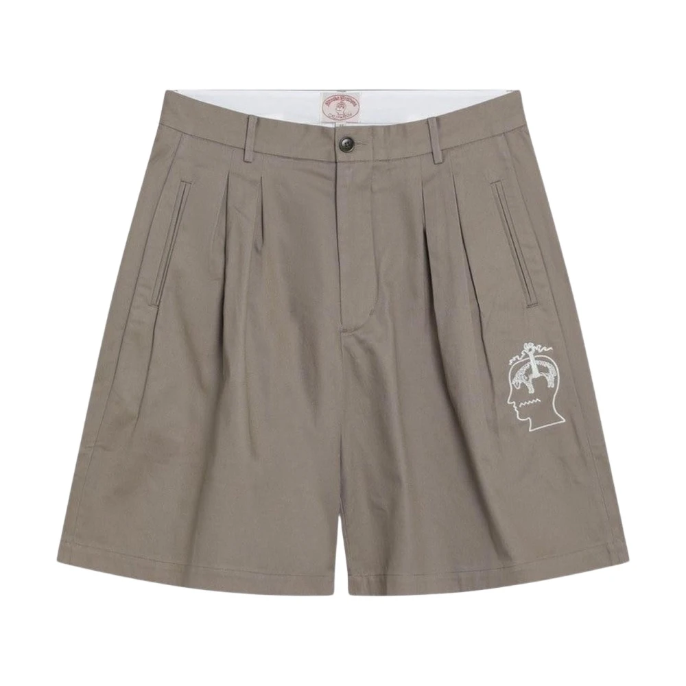 Brain Dead Beige Pleated Shorts With Embroidered Graphic - Male - Casual Shorts - W34 - Shorts