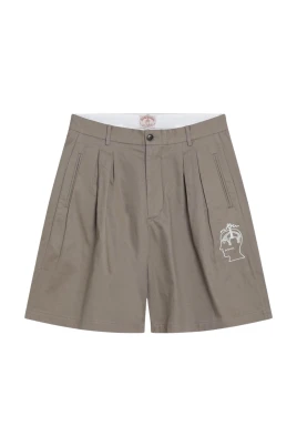 Pleated Shorts with Embroidered Graphic